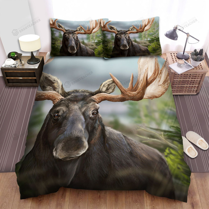 A Moose Among The Trees Bed Sheets Spread Duvet Cover Bedding Sets