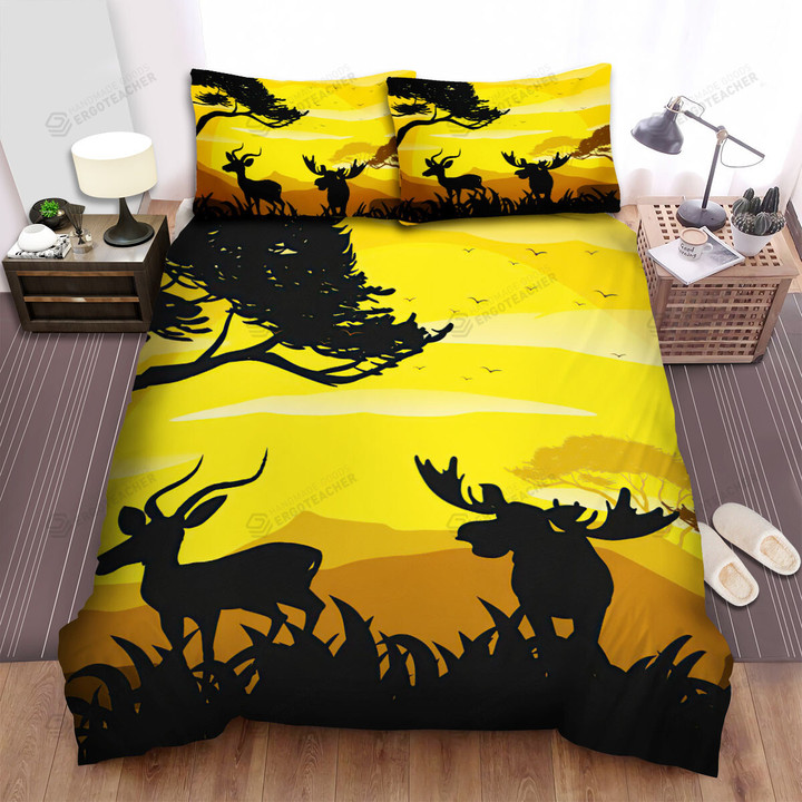 The Moose Silhouette Artwork Bed Sheets Spread Duvet Cover Bedding Sets