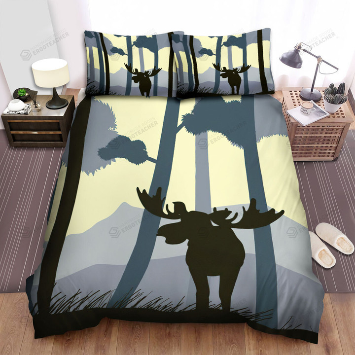 The Moose Silhouette In The Jungle Artwork Bed Sheets Spread Duvet Cover Bedding Sets
