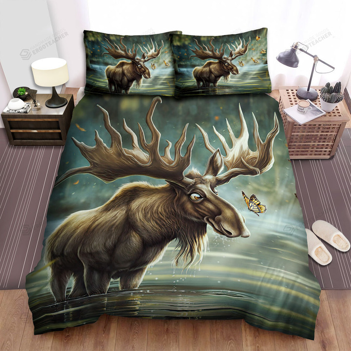 The Moose Among The Butterflies Bed Sheets Spread Duvet Cover Bedding Sets