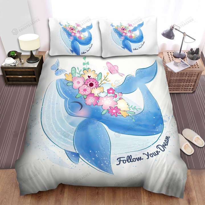 The Wild Animal - The Adorable Whale And The Butterflies Bed Sheets Spread Duvet Cover Bedding Sets