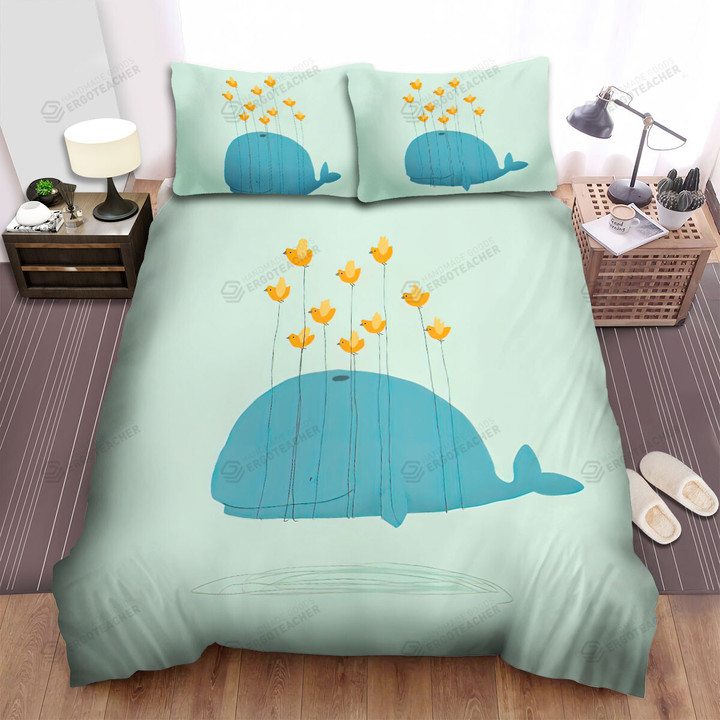 The Wild Animal - The Whale Flying With Orange Birds Bed Sheets Spread Duvet Cover Bedding Sets