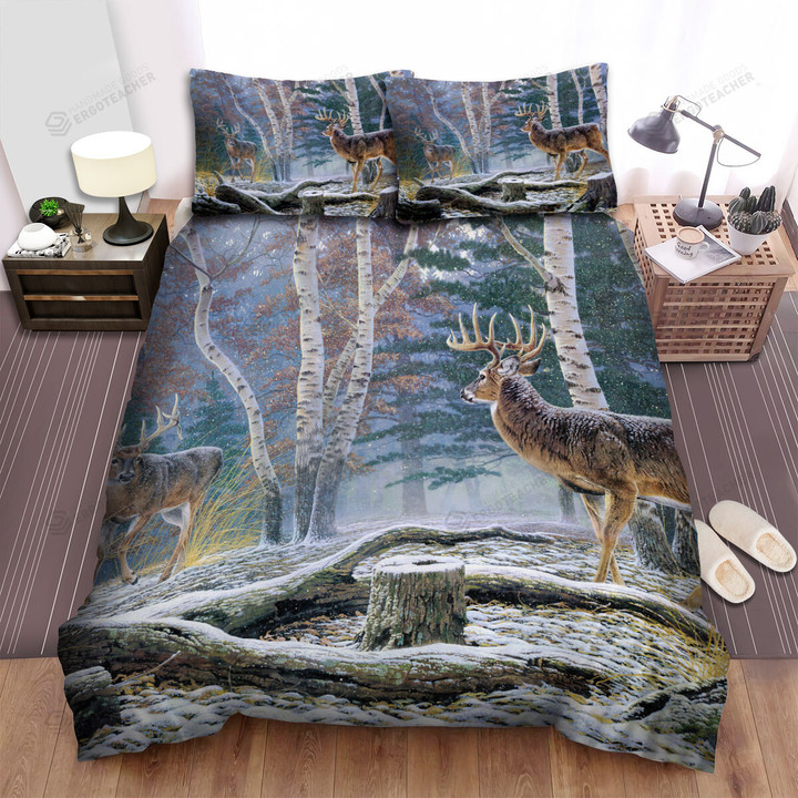 The Wild Animal - The Deer Meeting In The Winter Bed Sheets Spread Duvet Cover Bedding Sets