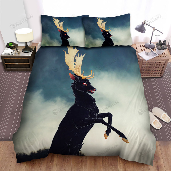 The Wild Animal - The Black Deer Jumping Bed Sheets Spread Duvet Cover Bedding Sets