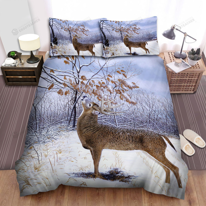 The Wild Animal - The Deer Eating The Leaf Bed Sheets Spread Duvet Cover Bedding Sets
