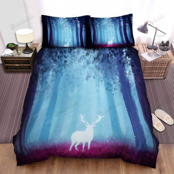The Wild Animal - The White Fantasy Deer In The Forest Bed Sheets Spread Duvet Cover Bedding Sets