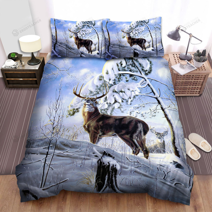 The Wild Animal - The Deer On A Snow Slope Bed Sheets Spread Duvet Cover Bedding Sets