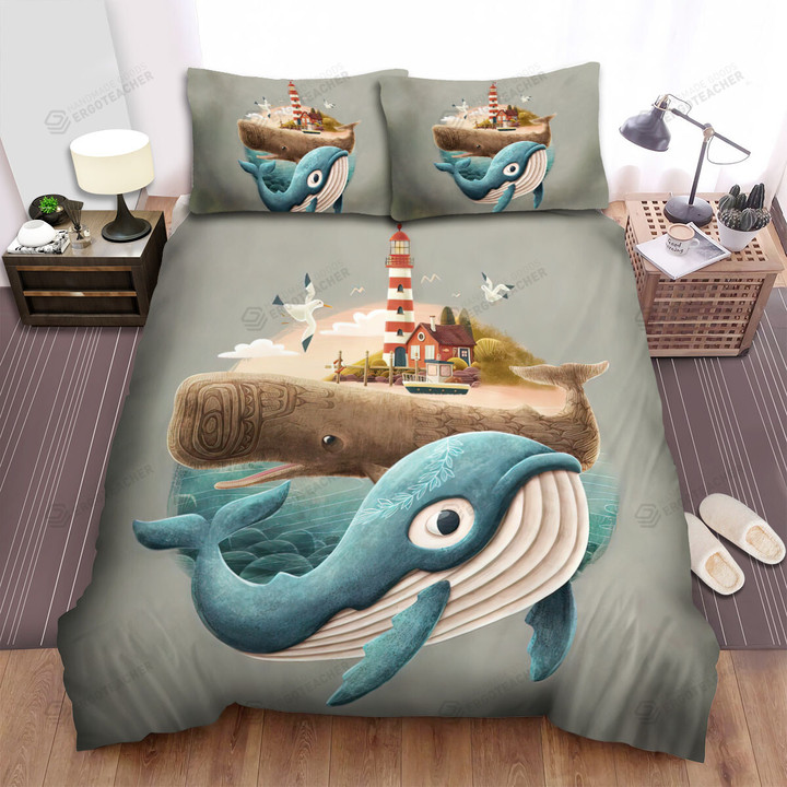 The Wild Animal - The Sperm Whale And The Blue Whale Bed Sheets Spread Duvet Cover Bedding Sets