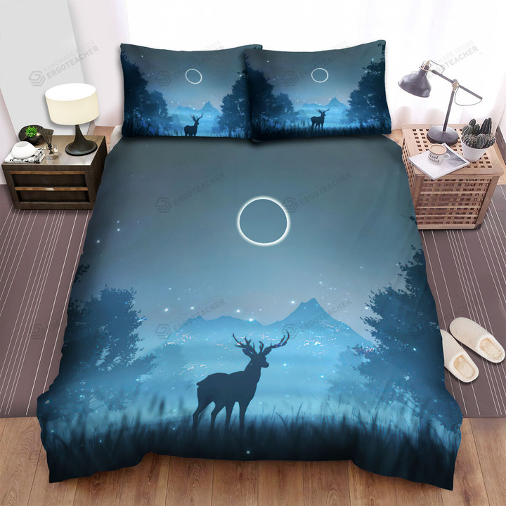 The Wild Animal - The Deer Under The Eclipse Bed Sheets Spread Duvet Cover Bedding Sets