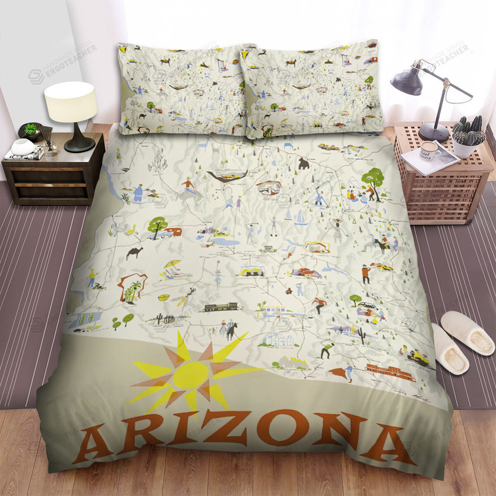 Arizona Vintage Travel Map Bed Sheets Spread  Duvet Cover Bedding Sets