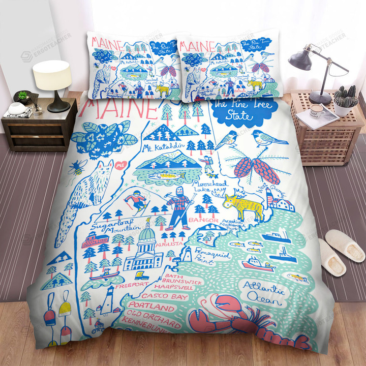 Maine State Illustration Bed Sheets Spread  Duvet Cover Bedding Sets