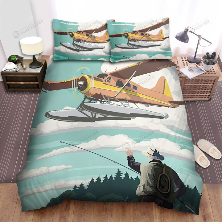 Maine Fishing And Plane Bed Sheets Spread  Duvet Cover Bedding Sets