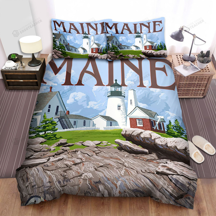 Maine Houses Near Ocean Bed Sheets Spread  Duvet Cover Bedding Sets