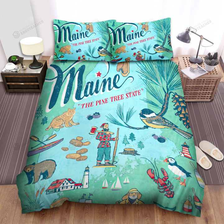 Maine Pine Tree State Art Bed Sheets Spread  Duvet Cover Bedding Sets