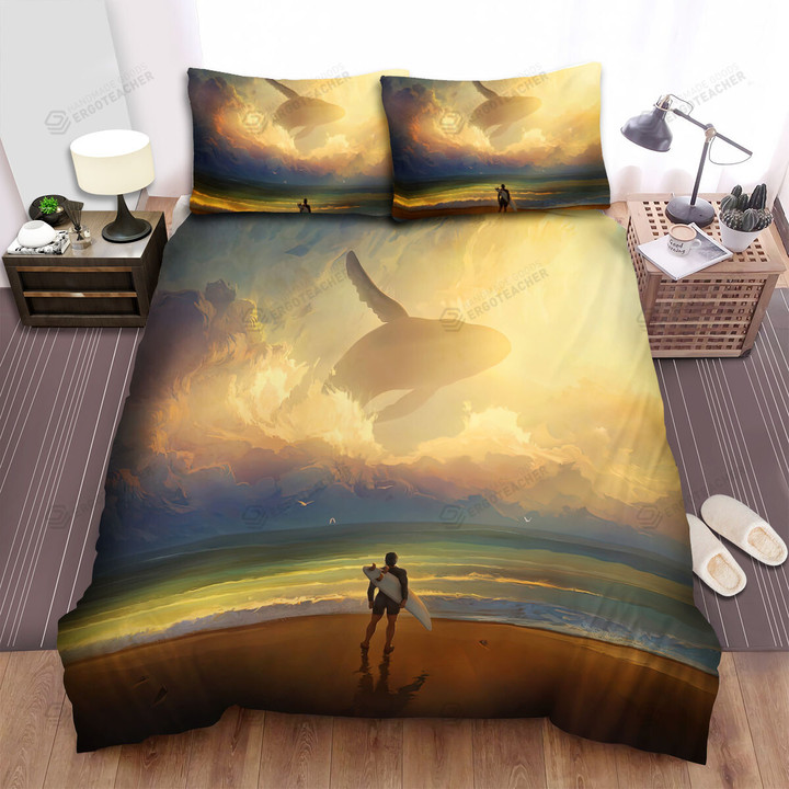 The Wildlife - The Surfing Man Watching A Whale Bed Sheets Spread Duvet Cover Bedding Sets