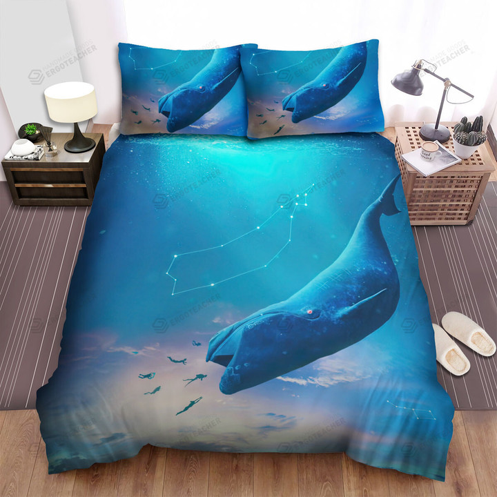 The Wildlife - The Whale And The Divers Bed Sheets Spread Duvet Cover Bedding Sets