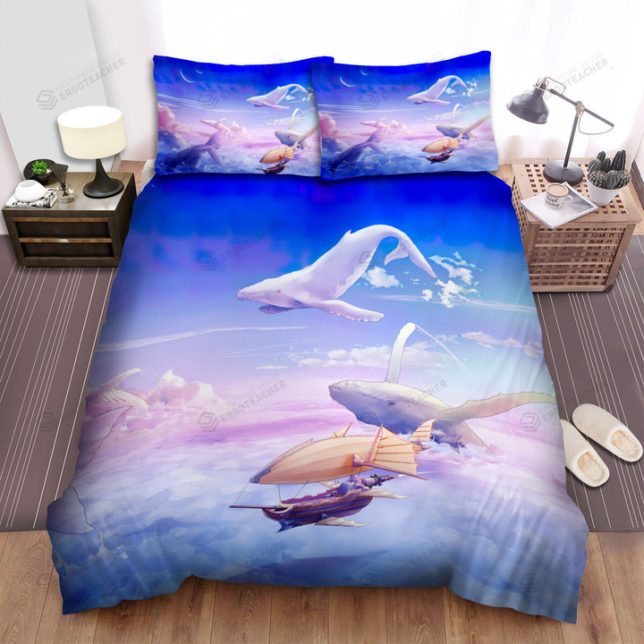 The Wildlife - The  White Whale Jumping In The Clouds Bed Sheets Spread Duvet Cover Bedding Sets