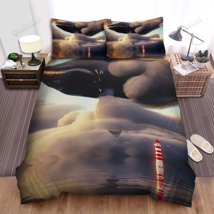 The Wildlife - The Whale Above The Lighthouse Bed Sheets Spread Duvet Cover Bedding Sets