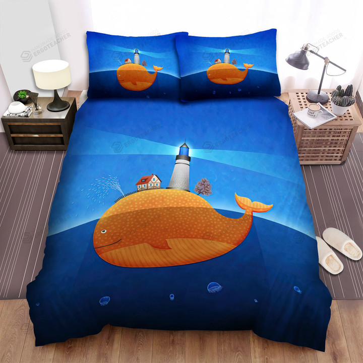 The Wildlife - The Orange Island Whale Bed Sheets Spread Duvet Cover Bedding Sets