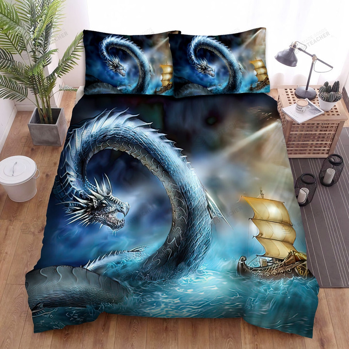 Sea Monster, Meeting Sea Legend Art Bed Sheets Spread Duvet Cover Bedding Sets