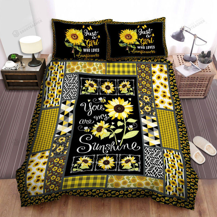 You Are My Sunshine Sunflowers Pattern Bed Sheets Spread Duvet Cover Bedding Sets