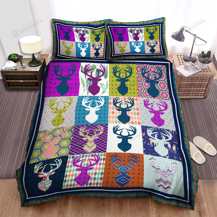 Deer Head Pattern Colorful Bed Sheets Spread Duvet Cover Bedding Sets
