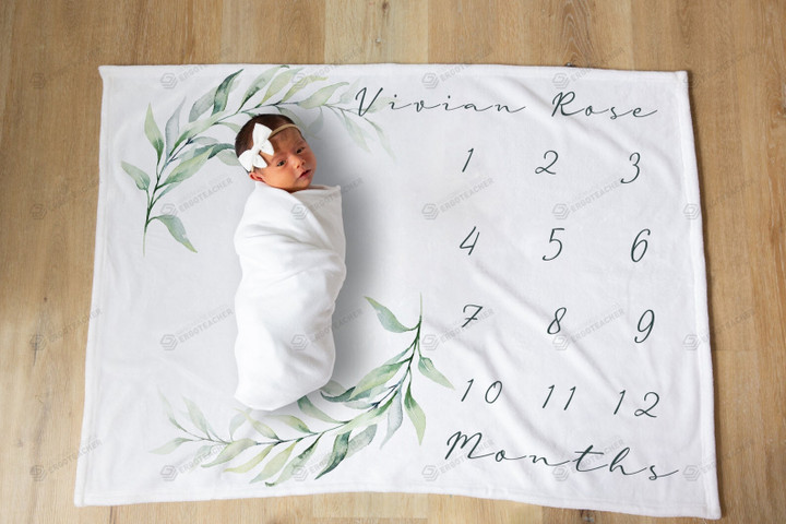 Personalized Leaves Monthly Milestone Blanket, Newborn Blanket, Baby Shower Gift Track Growth Keepsake