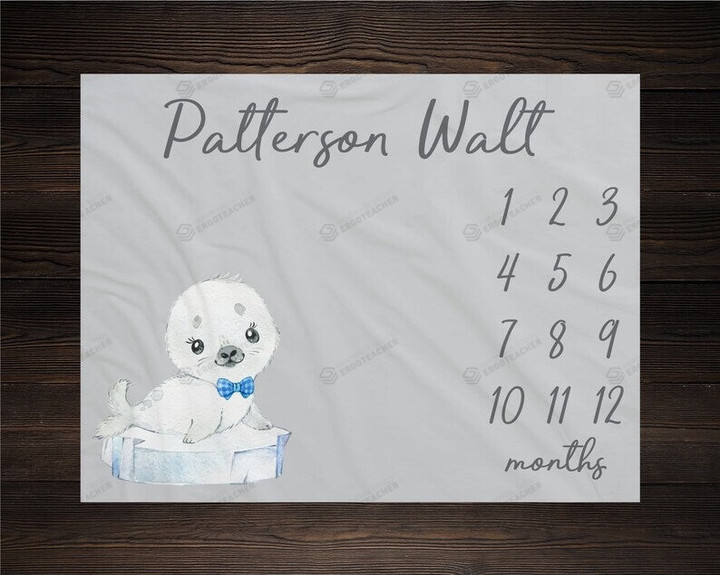 Personalized Seal Monthly Milestone Blanket, Newborn Blanket, Baby Shower Gift Grow Chart Monthly