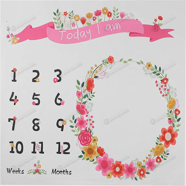 Floral Wreath Monthly Milestone Blanket, Newborn Blanket, Baby Shower Keepsakes Gift
