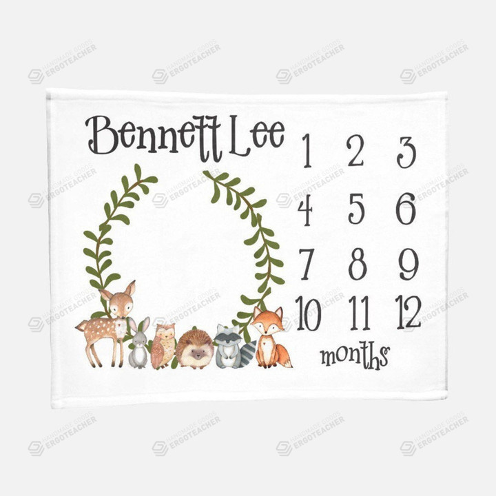 Personalized Lovely Animals Monthly Milestone Blanket, Newborn Blanket, Baby Shower Gift Track Growth And Age Monthly