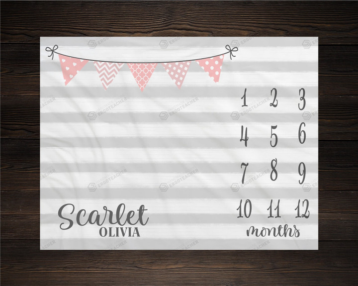 Personalized Gray Stripes Monthly Milestone Blanket, Newborn Blanket, Baby Shower Gift Track Growth And Age Monthly