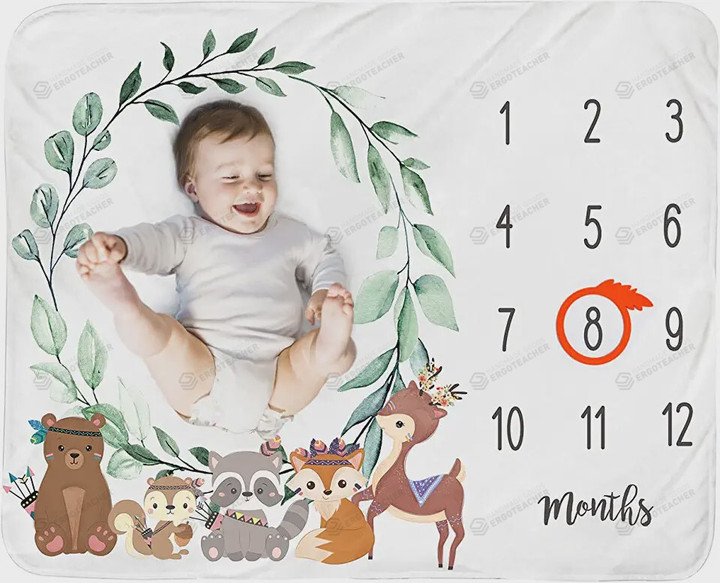 Woodland Animals Monthly Milestone Blanket, Newborn Blanket, Baby Shower Gift Adventure Awaits Monthly Growth