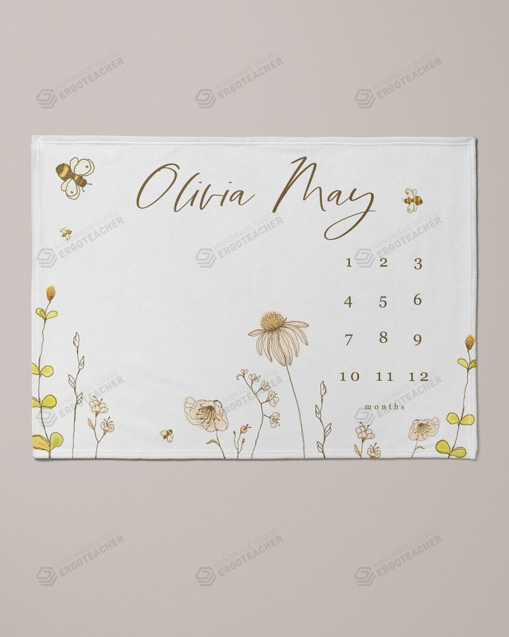 Personalized Daisy Flowers Monthly Milestone Blanket, Newborn Blanket, Baby Shower Gift Track Growth Keepsake