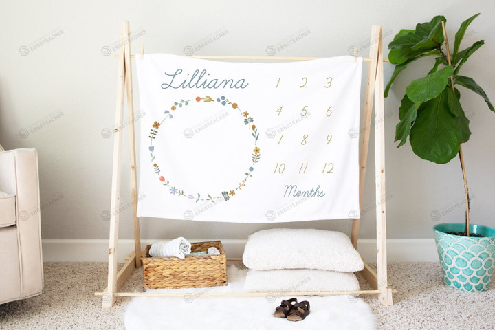 Personalized Wildflower Wreath Monthly Milestone Blanket, Newborn Blanket, Baby Shower Gift Track Growth Keepsake