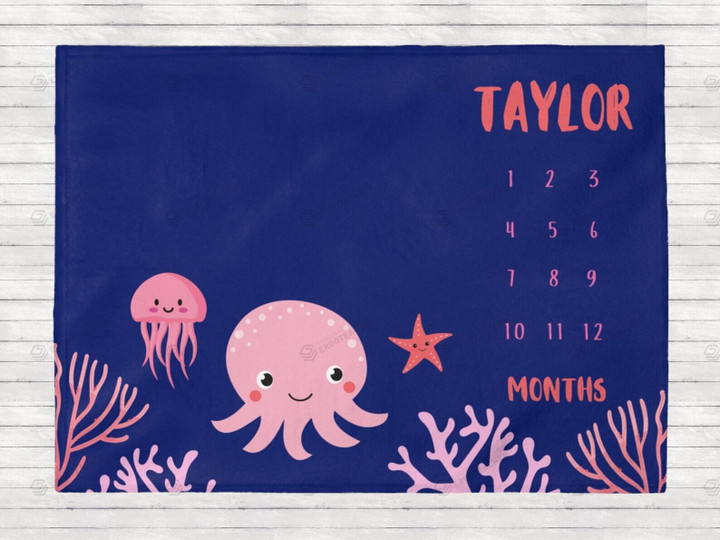 Personalized Octopus Monthly Milestone Blanket, Newborn Blanket, Baby Shower Gift Track Growth Keepsake