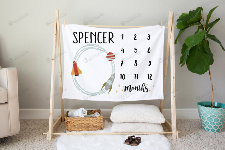 Personalized Outer Space Monthly Milestone Blanket, Newborn Blanket, Baby Shower Keepsakes Gift