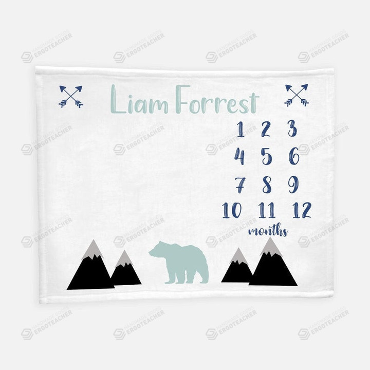 Personalized Bear Monthly Milestone Blanket, Newborn Blanket, Baby Shower Gift Grow Chart Monthly