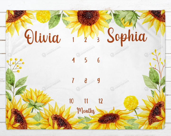 Personalized Sunflowers Monthly Milestone Blanket, Twin Newborn Blanket, Baby Shower Gift Watch Me Grow Monthly