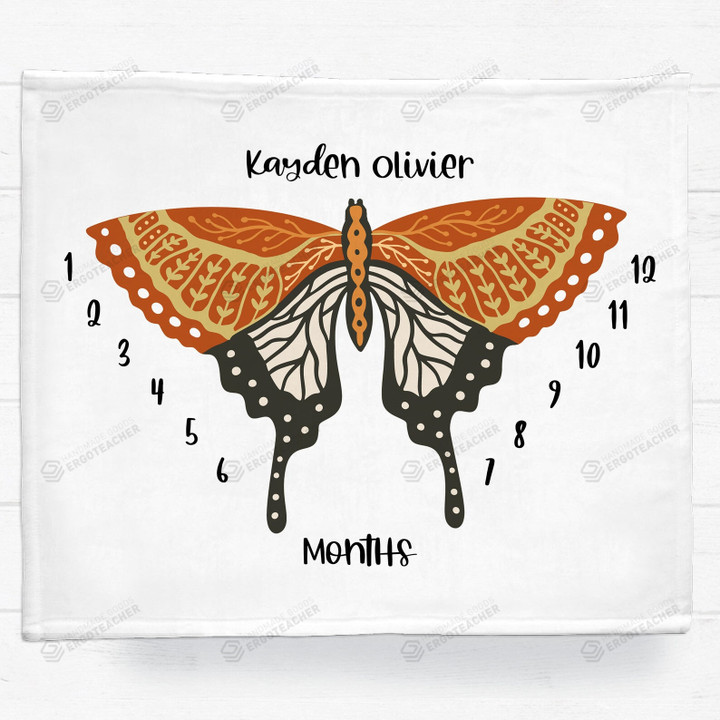 Personalized Butterfly Monthly Milestone Blanket, Newborn Blanket, Baby Shower Gift Track Growth Keepsake