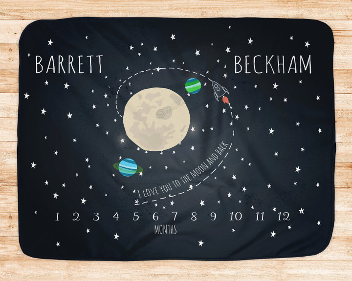 Personalized Twins Space Monthly Milestone Blanket, I Love You To The Moon And Back Newborn Blanket, Baby Shower Gift Adventure Awaits Monthly Growth