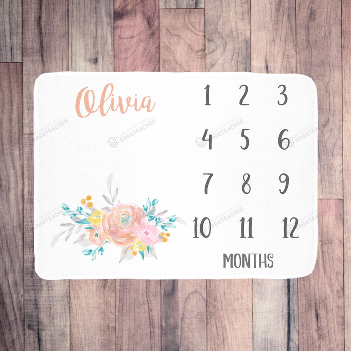Personalized Pink Floral Monthly Milestone Blanket, Newborn Blanket, Baby Shower Gift Track Growth And Age Monthly
