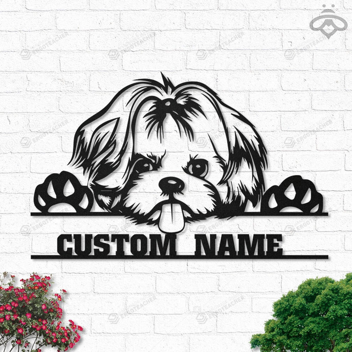 Custom Name Shih Tzu Dog Metal Wall Art With Led Lights, Personalized Pet Sign Decoration For Room, Dog Lovers Outdoor Home Decor Gift