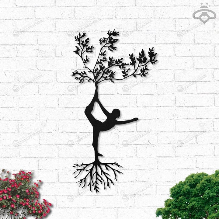 Yoga Tree Metal Wall Art With Led Lights, Namaste Sign Decoration For Living Room, Meditation Outdoor Home Decor Gift