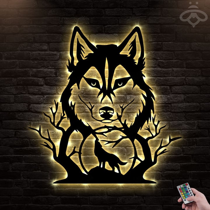 Wolf Wild Animals Metal Wall Art With Led Lights, Animal Sign Decoration For Living Room, Wolf Lovers Outdoor Home Decor Gift