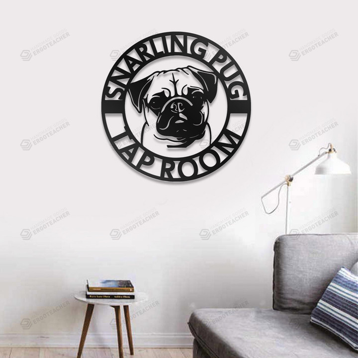 Snarling Pug Tap Room Metal Wall Art With Led Lights, Pets Sign Decoration For Room, Dog Lovers Outdoor Home Decor Gift