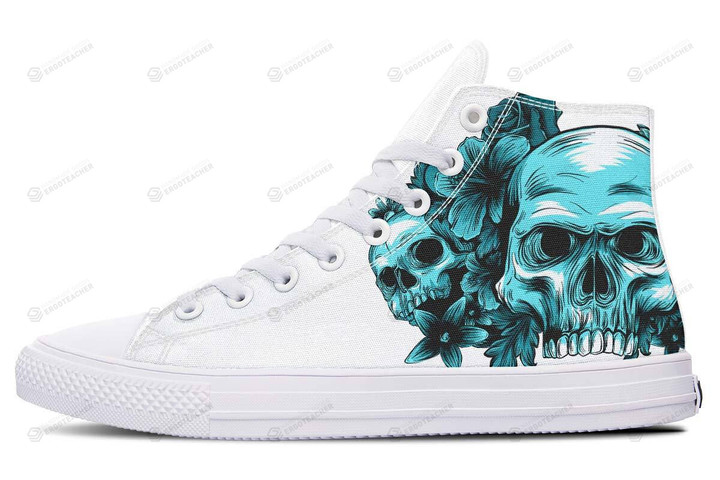 Blue Skulls With Flowers High Top Shoes