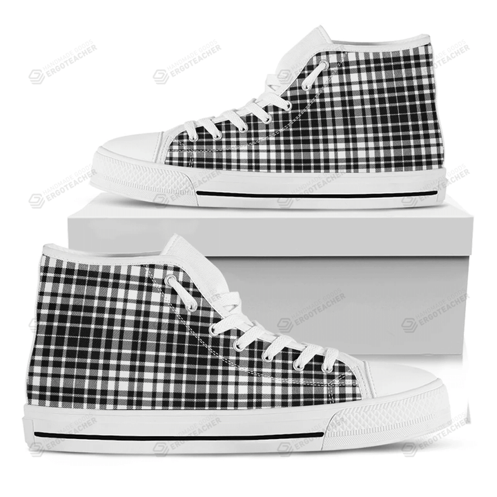 Black And White Border Tartan Print White High Top Shoes For Men And Women