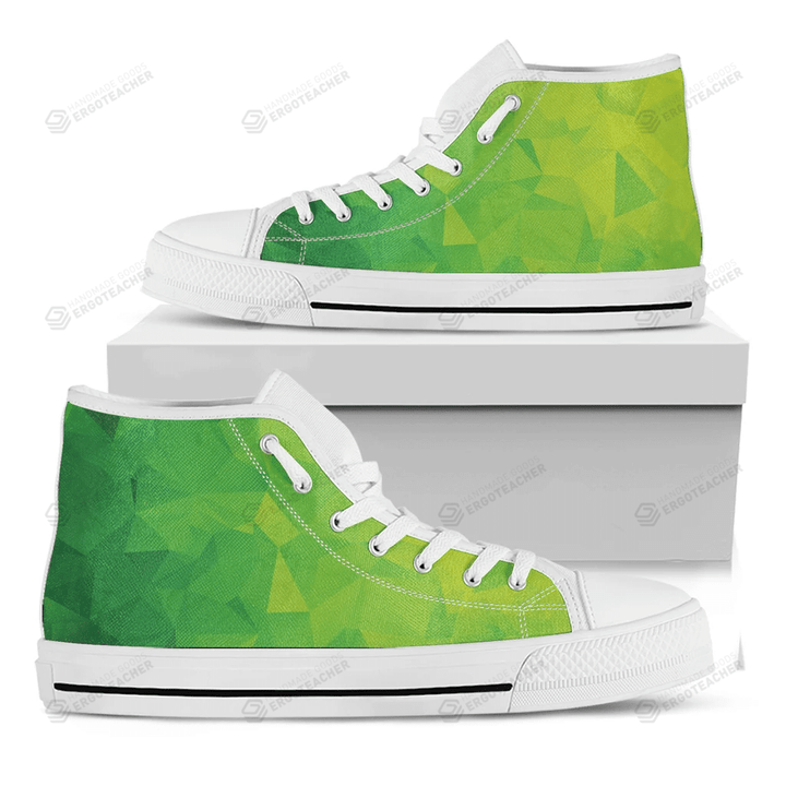 Lime Green Polygonal Geometric Print White High Top Shoes For Men And Women