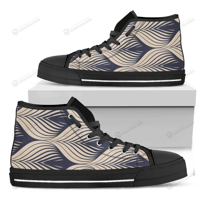 Vintage Geometric Leaf Pattern Print Black High Top Shoes For Men And Women