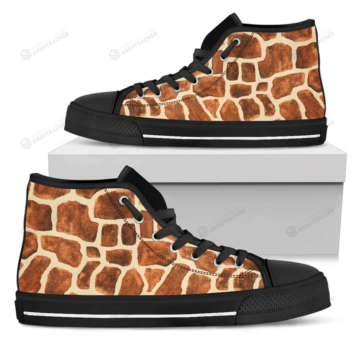 Brown Watercolor Giraffe Pattern Print High Top Shoes For Men